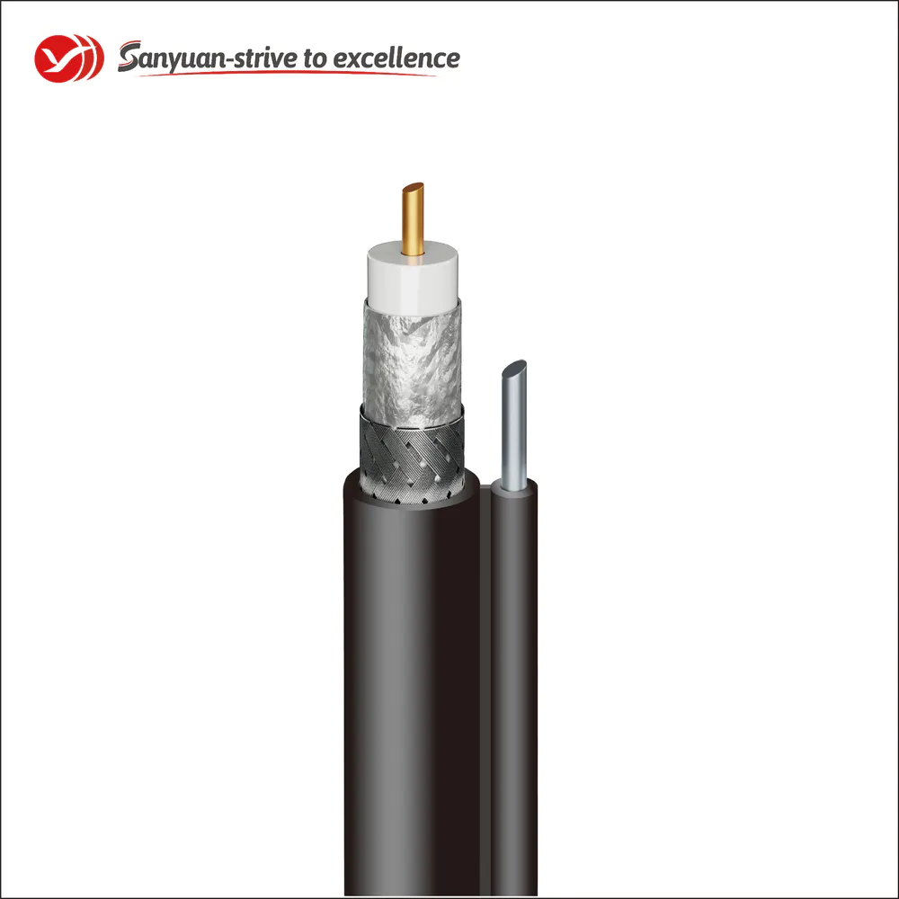 RG59 75 Ohm Coaxial Drop Cable Black PVC Jacket With Messenger SYRG59BVM